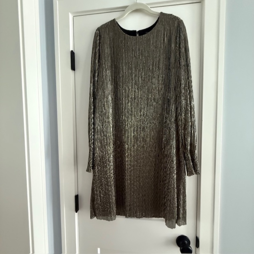 Banana Republic Foil Gold & Silver Metallic Boat-Neck Shift Dress EUC Sz 14